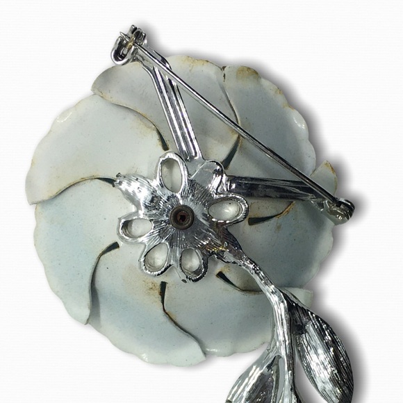 Signed Coro Large Blue Enamel Rhinestone Brooch - Picture 5 of 7